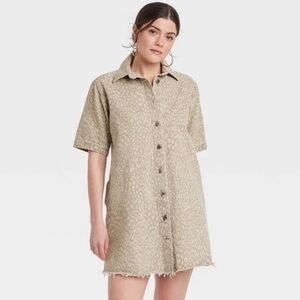 Leopard Print Button-Up Shirt Dress